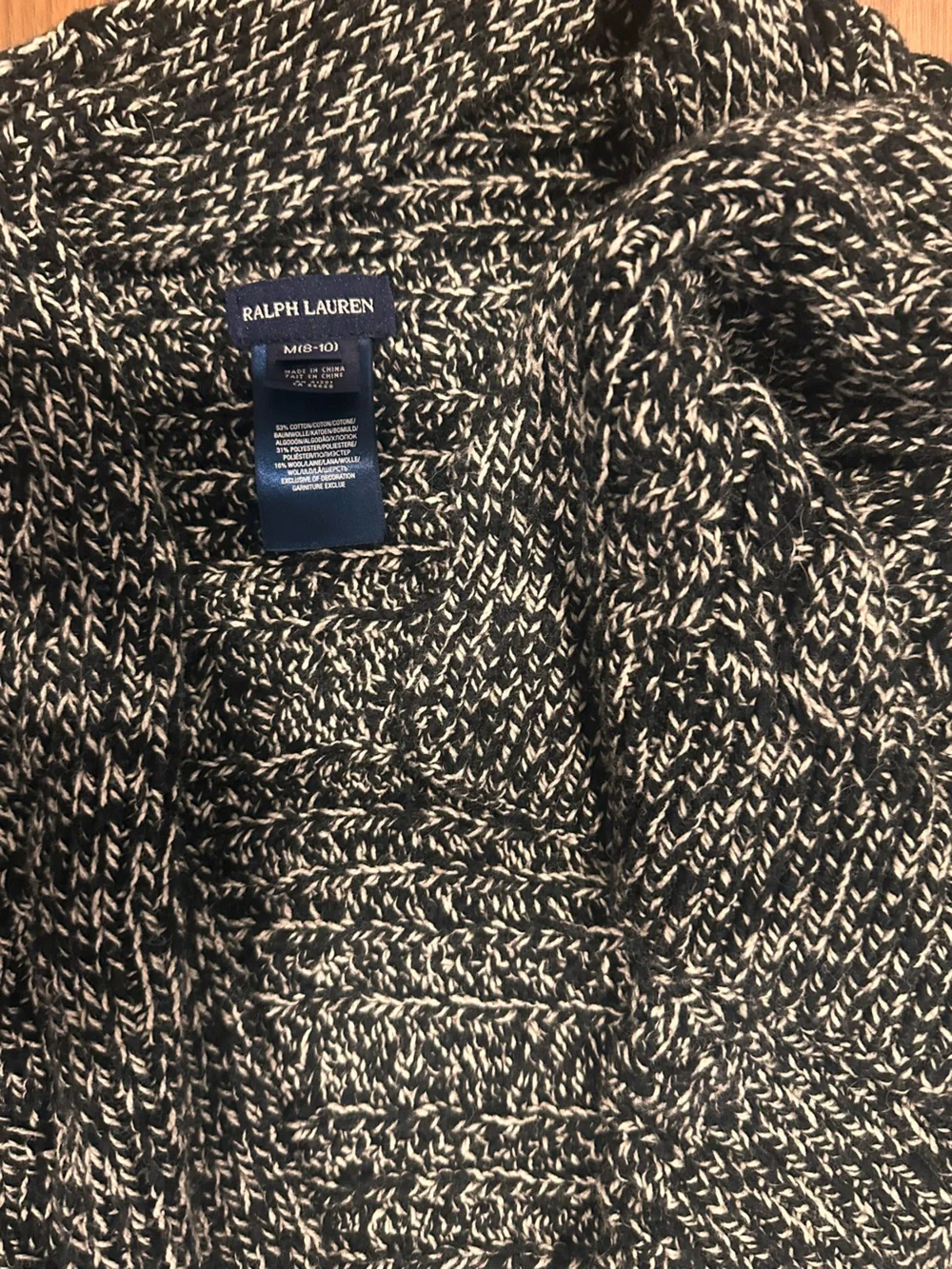 Ralph Lauren Black & White Marled Shawl Collar Cardigan with Red Pony